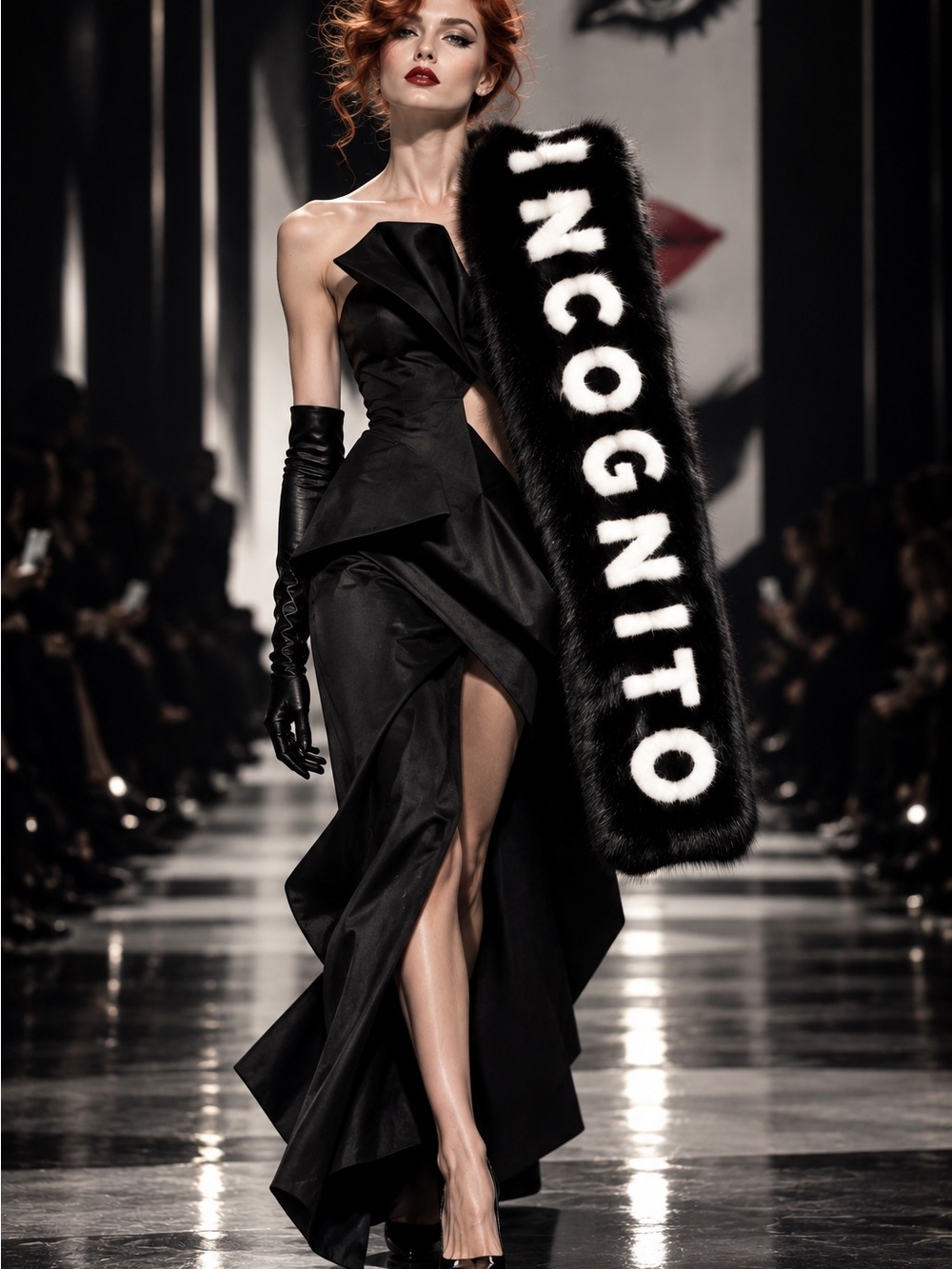 Eugenia Kim Rabbit Fur Scarf Incognito Black White Statement Logo Avant Garde